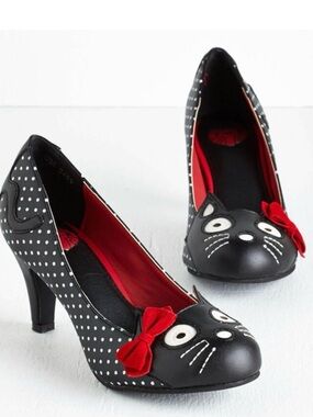 T.U.K. Rewind Polka Dot Kitty Vegan Heels